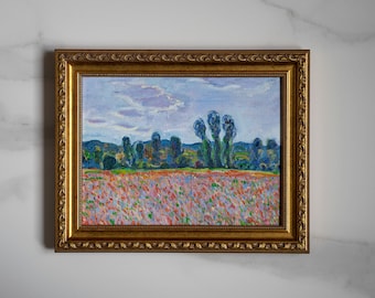 Impressionist Claude Monet art Poppie field 7x9 1/2 IN Oil painting original, french impressionist painting, landscape art