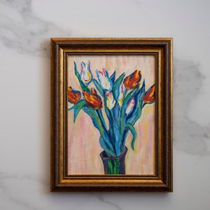 7x9,5 IN Oil painting original inspiration from Vase of Tulips french impressionist Claude Monet art, french flowers oil art interior decor image 8