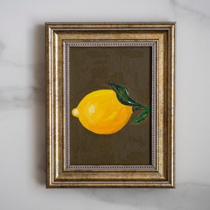 Pintura al óleo original de LIMÓN de 5 x 7 pulgadas, arte de pared de cocina de limón, pintura de estilo rural, decoración acogedora de casa de campo, arte cítrico, arte de estilo francés