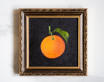 Clementine oil painting original 6x6 IN , clementine kitchen wall art, citrus still life,  cozy home decor, kitchen fine art lemon