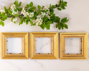 CONJUNTO de 3 marcos de madera adornados barrocos de estilo vintage de color dorado de 4x4 pulgadas, marcos de arte cuadrados de estilo francés de pared de galería de 10x10 cm