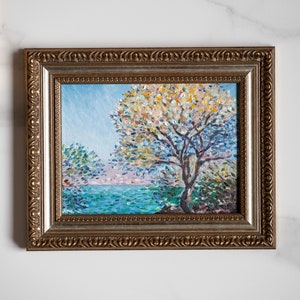 7x9,5 IN Oil painting original inspiration from french impressionist Claude Monet art Morning at Antibes, vintage french oil art original image 6