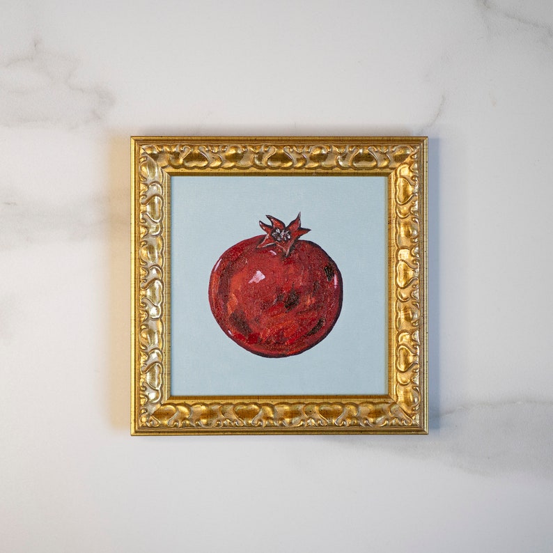Pomegranate fruit still life oil painting original 6x6 INkitchen wall art 15x15 cm image 4