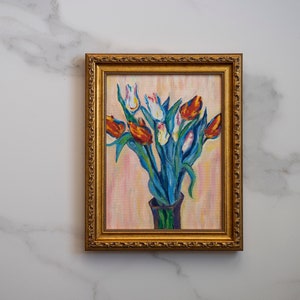 7x9,5 IN Oil painting original inspiration from Vase of Tulips french impressionist Claude Monet art, french flowers oil art interior decor image 4