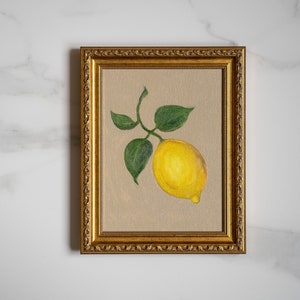 Pintura al óleo de limón original de 7 x 9 1/2, arte de pared de cocina de estilo rústico, arte cítrico, arte de pared de galería, arte de primavera, decoración de Pascua para la cocina