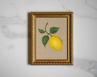 Lemon oil painting original 7x9 1/2, farmhouse kitchen wall art, citrus art, gallery wall art, spring art, easter decor for kitchen