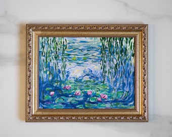 French impressionist Claude Monet Waterlilies oil painting original 7x9,5in - 18x24 cm vinatage gallery wall interior decor