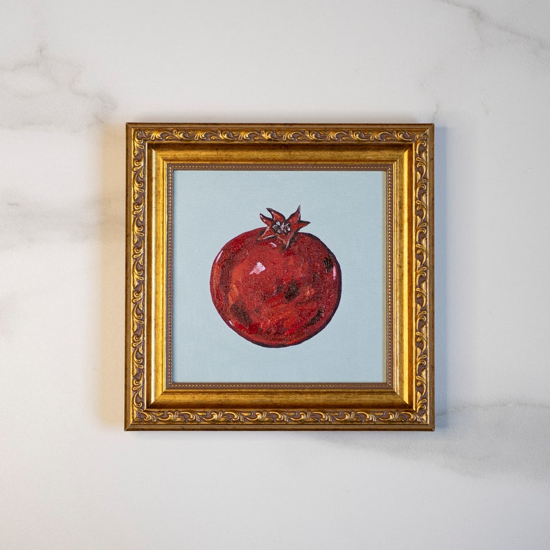Pomegranate fruit still life oil painting original 6x6 INkitchen wall art 15x15 cm image 8