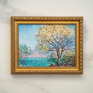 7x9,5 IN Oil painting original inspiration from french impressionist Claude Monet art Morning at Antibes, vintage french oil art original image 1