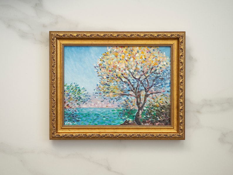 7x9,5 IN Oil painting original inspiration from french impressionist Claude Monet art Morning at Antibes, vintage french oil art original image 1