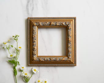 Marco de fotos de madera dorado vintage, hecho a mano, de 4 x 4 pulgadas, para pared de galería (10 x 10 cm)