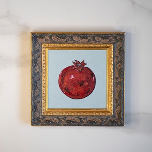 Pomegranate fruit still life oil painting original 6x6 INkitchen wall art 15x15 cm image 7