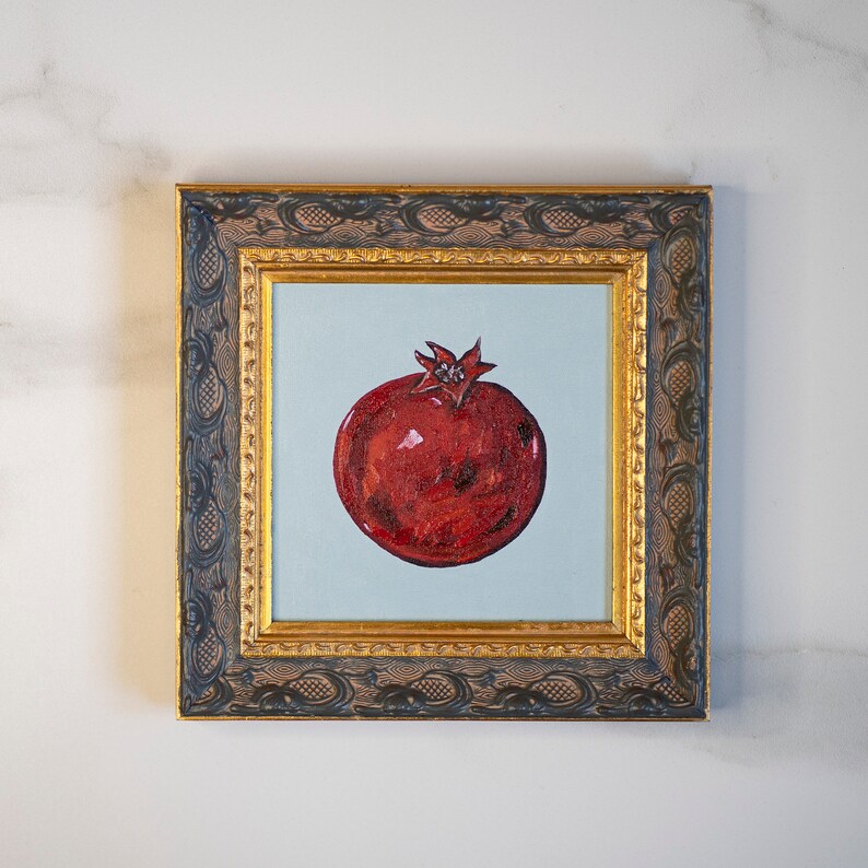 Pomegranate fruit still life oil painting original 6x6 INkitchen wall art 15x15 cm image 7