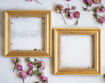 6x6 IN (15x15 cm) SET of 2 pcs gold color vintage style ornate wood picture FRAMES for gallery wall