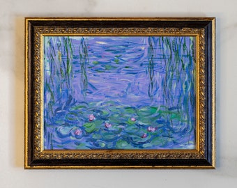 Oil artwork original Waterlilies: inspiration from french impressionist Claude Monet painting  6x8in vinatage gallery wall interior decor