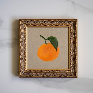 Pintura al óleo original de naturaleza muerta con frutas clementinas para galería de pared de cocina de estilo rústico, arte de cocina de estilo rústico francés de 6 x 6 pulgadas