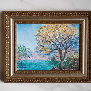 7x9,5 IN Oil painting original inspiration from french impressionist Claude Monet art Morning at Antibes, vintage french oil art original image 2