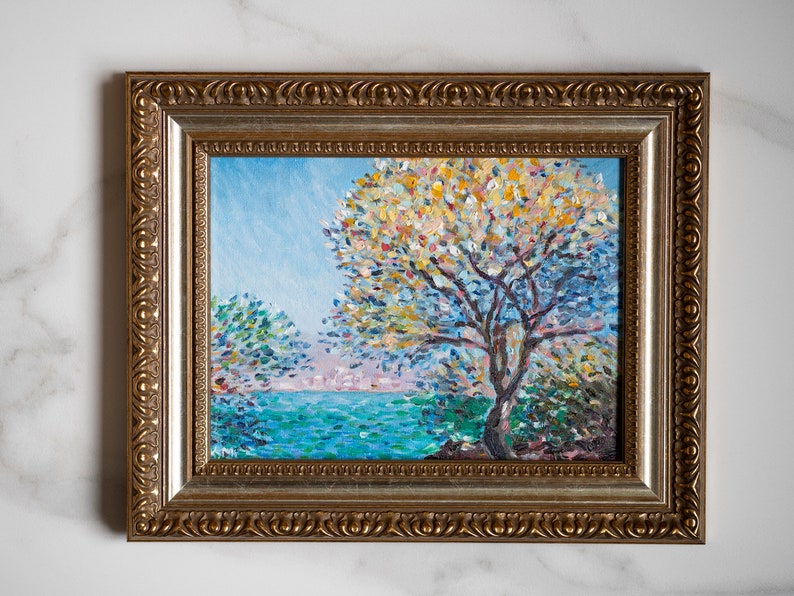 7x9,5 IN Oil painting original inspiration from french impressionist Claude Monet art Morning at Antibes, vintage french oil art original image 2