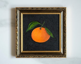 Pintura al óleo de clementina: Bodegón de cítricos, arte de pared para cocina (15 x 15 cm)