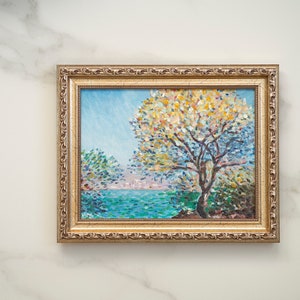 7x9,5 IN Oil painting original inspiration from french impressionist Claude Monet art Morning at Antibes, vintage french oil art original image 4