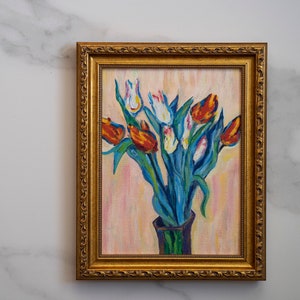 7x9,5 IN Oil painting original inspiration from Vase of Tulips french impressionist Claude Monet art, french flowers oil art interior decor image 6