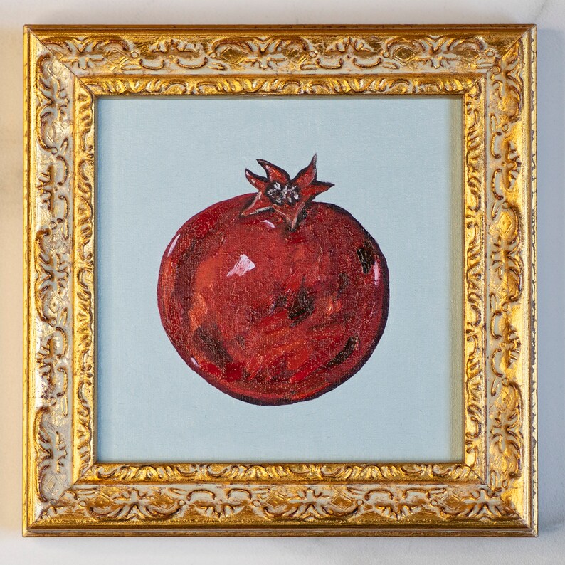 Pomegranate fruit still life oil painting original 6x6 INkitchen wall art 15x15 cm image 6