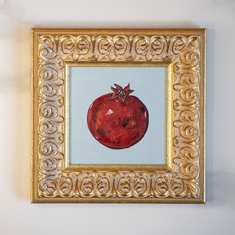 Pomegranate fruit still life oil painting original 6x6 INkitchen wall art 15x15 cm image 9
