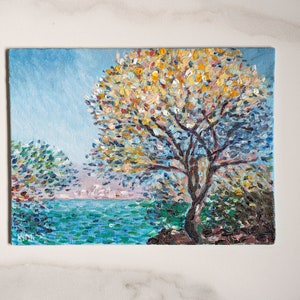 7x9,5 IN Oil painting original inspiration from french impressionist Claude Monet art Morning at Antibes, vintage french oil art original image 10