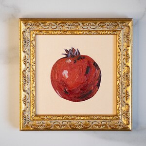 Bodegón de granada, obra de arte al óleo original en lienzo, 6 x 6 pulgadas, decoración de pared de cocina de otoño, 15 x 15 cm, regalo de inauguración de la casa