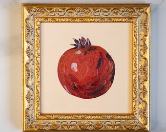 Grenade fruit nature morte toile huile œuvre originale 6x6 IN décor mural de cuisine d’automne 15x15 cm, cadeau de pendaison de crémaillère