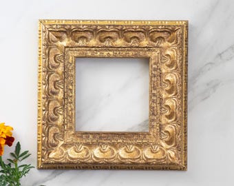 4x4 Inch (10x10 cm) Ornate Gold Wood Picture Frame - Thick Vintage Style