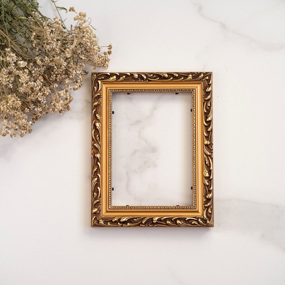 5x7 IN Vintage Style Ornate Gold WOOD Frame for Art, 13x18 Cm Antique