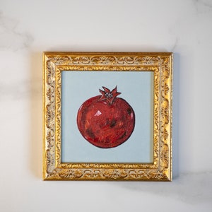 Pomegranate fruit still life oil painting original 6x6 INkitchen wall art 15x15 cm image 1