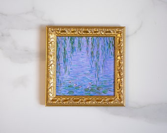 Oil artwork original Waterlilies: inspiration from french impressionist Claude Monet painting  6x6in vinatage gallery wall interior decor