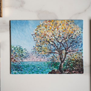 7x9,5 IN Oil painting original inspiration from french impressionist Claude Monet art Morning at Antibes, vintage french oil art original image 5