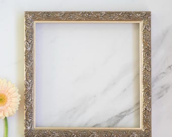 8x8 Inch (20x20 cm) Antique Gold Silver Floral Wood Picture Frame