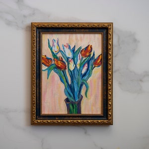 7x9,5 IN Oil painting original inspiration from Vase of Tulips french impressionist Claude Monet art, french flowers oil art interior decor image 3
