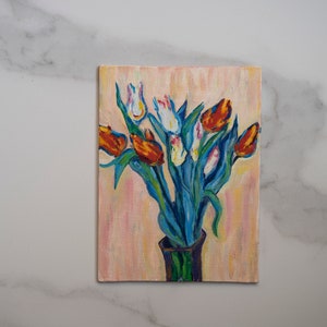 7x9,5 IN Oil painting original inspiration from Vase of Tulips french impressionist Claude Monet art, french flowers oil art interior decor image 9