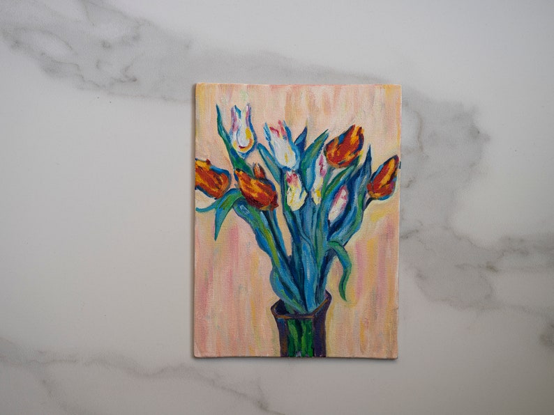 7x9,5 IN Oil painting original inspiration from Vase of Tulips french impressionist Claude Monet art, french flowers oil art interior decor image 9
