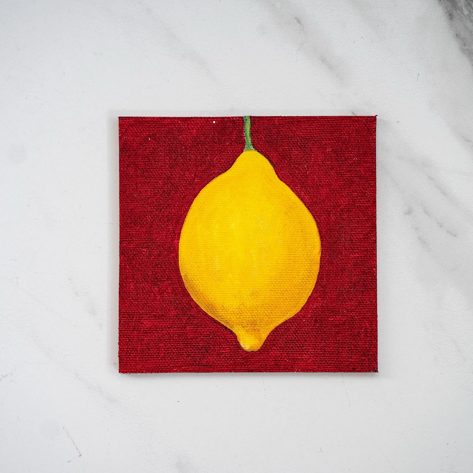 額入りレモン油絵：シルバーのヴィンテージフレームに入ったオリジナル