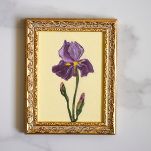 6 x 8 pol. pintura a óleo de íris arte original, estilo vintage flores francesas arte, presente de aniversário para mãe, decoração de parede de cozinha de fazenda
