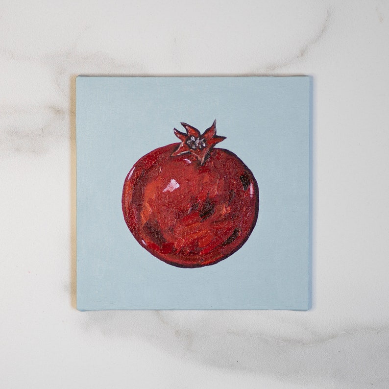 Pomegranate fruit still life oil painting original 6x6 INkitchen wall art 15x15 cm image 10