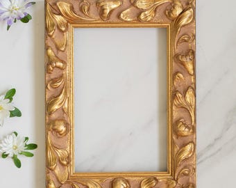 4x6 Inch (10x15 cm) Handcrafted Vintage Gold Picture Frame | Ornate Floral Wood Art Frame | Christmas Gift
