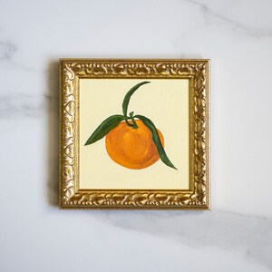 Pintura al óleo original de naturaleza muerta con frutas clementinas para galería de pared de cocina de estilo rústico, arte de cocina de estilo rústico francés de 6 x 6 pulgadas
