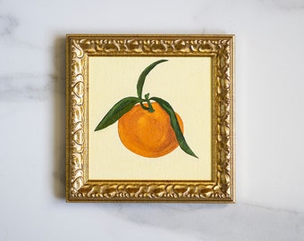 Clementine fruit still life oil painting original for countrystyle home  kitchen gallery wall, french style farmhouse kitchen art 6x6 IN