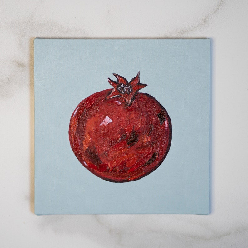 Pomegranate fruit still life oil painting original 6x6 INkitchen wall art 15x15 cm image 2