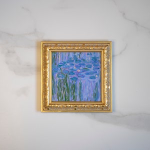 Obra de arte al óleo original Nenúfares: inspiración de la pintura impresionista francesa Claude Monet, 6 x 6 pulgadas, galería vintage, decoración de pared interior