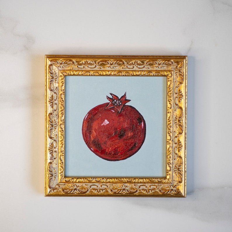 Pomegranate fruit still life oil painting original 6x6 INkitchen wall art 15x15 cm image 5