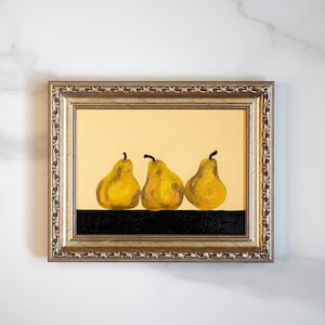 Pintura al óleo original de frutas de pera, 6 x 8 pulgadas
