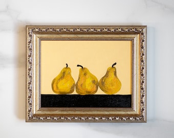 Pintura al óleo original de frutas de pera, 6 x 8 pulgadas